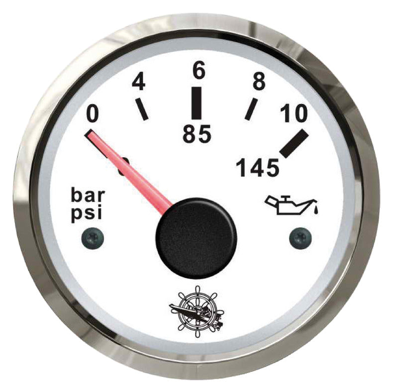 Όργανο Ελέγχου Πίεσης Λαδιού Λευκό Inox 0-10 bar