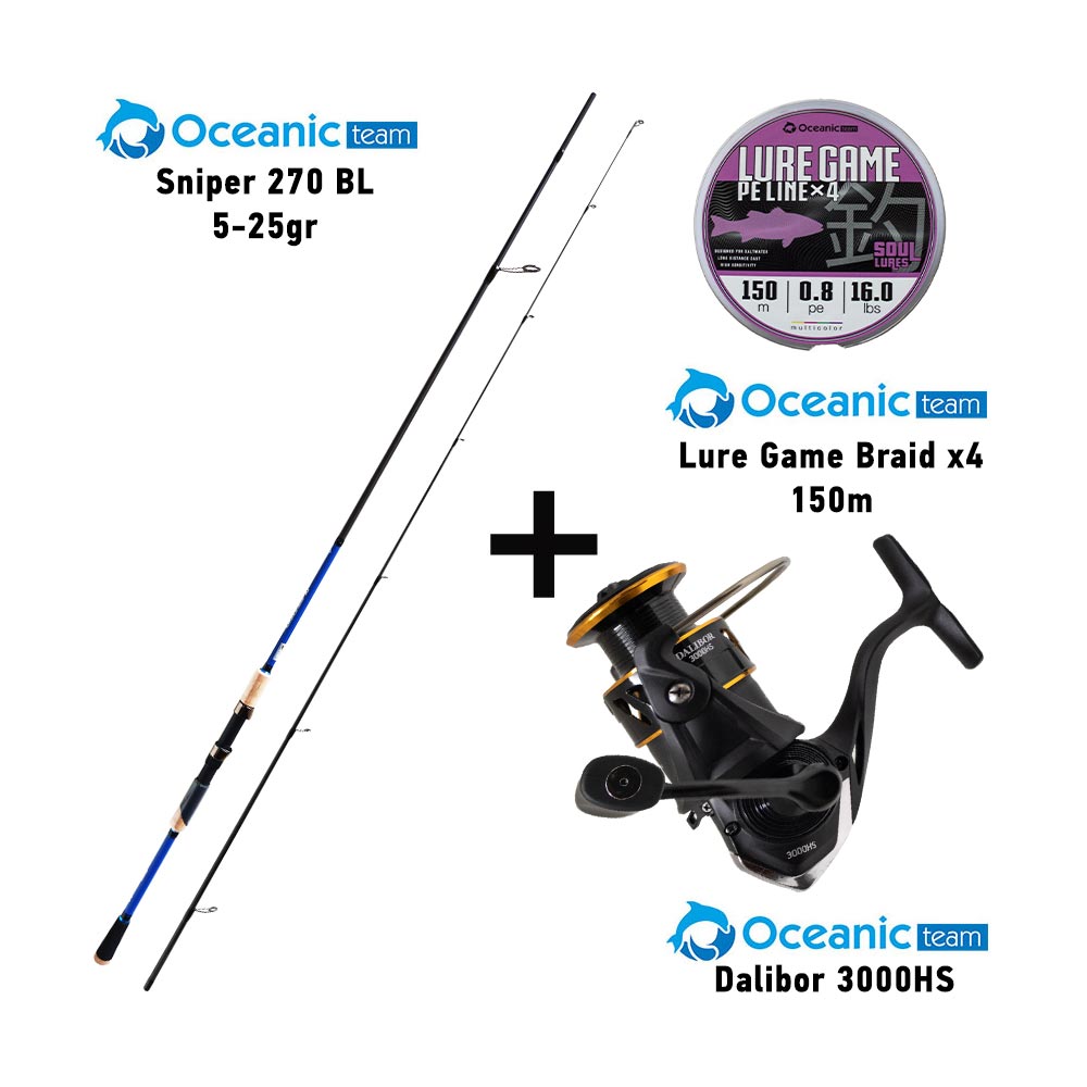 Προσφορά Combo Spinning Oceanic Team Sniper 270 BL / 5-25gr + Oceanic Team Dalibor 3000HS + Oceanic Team Lure Game Braid x4 150m